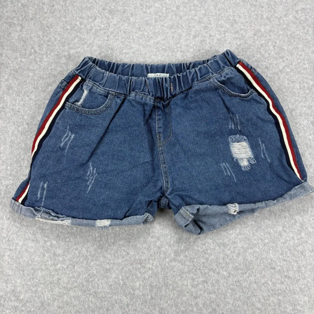 T.A.C. Outfits Denim Shorts Girls 10 Blue Distressed Side Stripe Jean Shorts